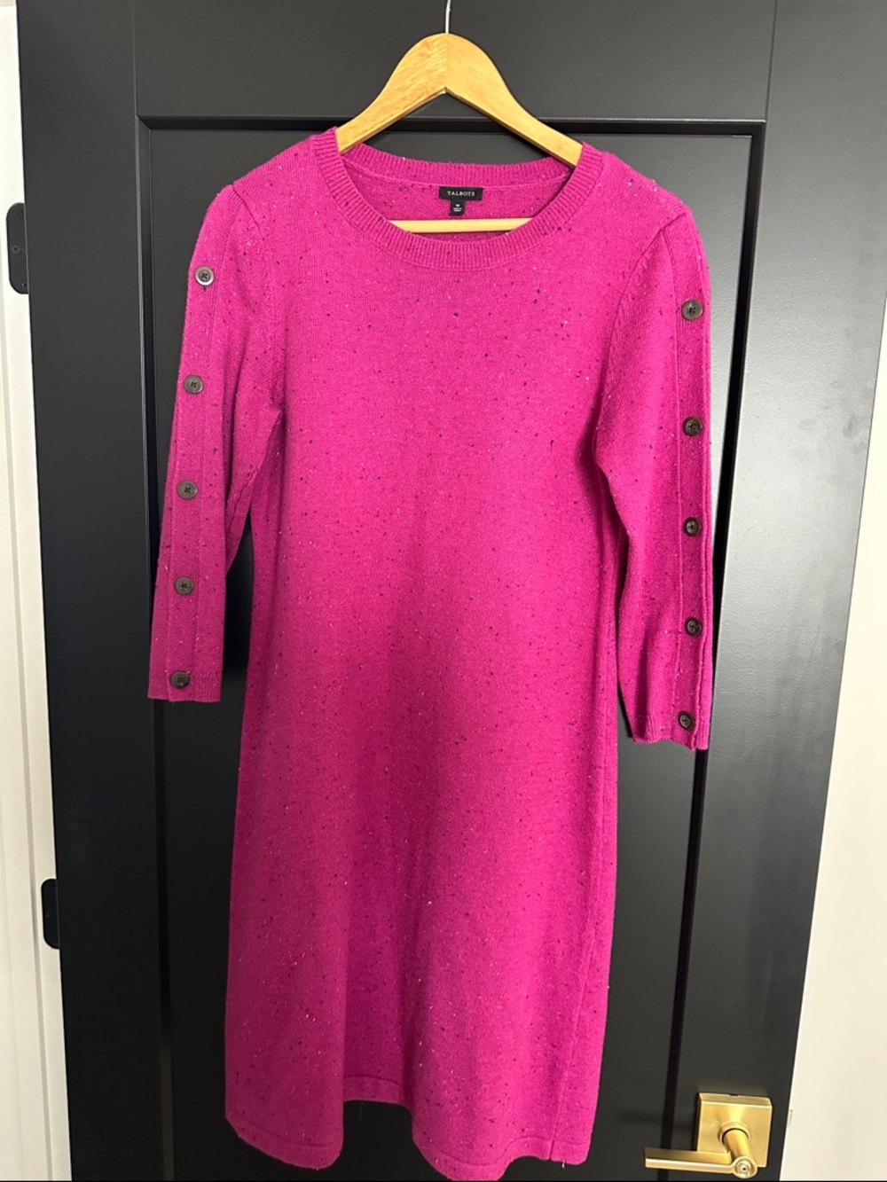 Talbots Fuchsia Button-Sleeve Knit Midi Dress